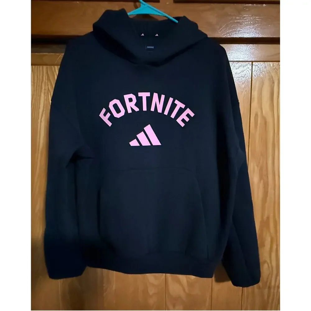 Men's Adidas x Fortnite Logo Hoodie - Black/Pink, Size XS